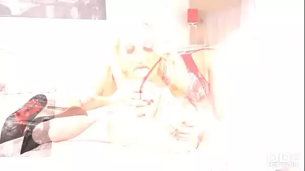 Busty Blonde Fucks Monster Dildo