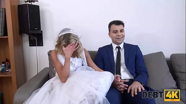 Debt4K. Debt Collector Fucks The Bride In A White Dress And Stockings